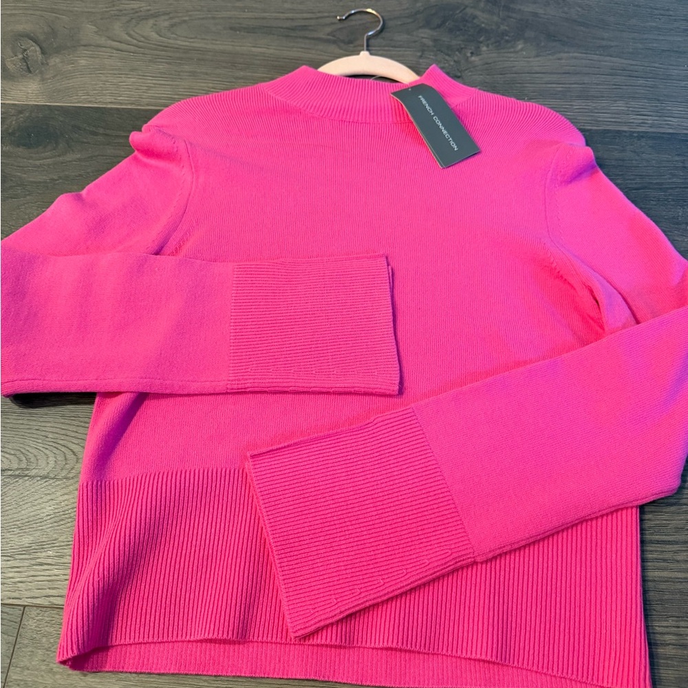 French Connection Bright Pink Mock Turtleneck Sweater with Bell Sleeves